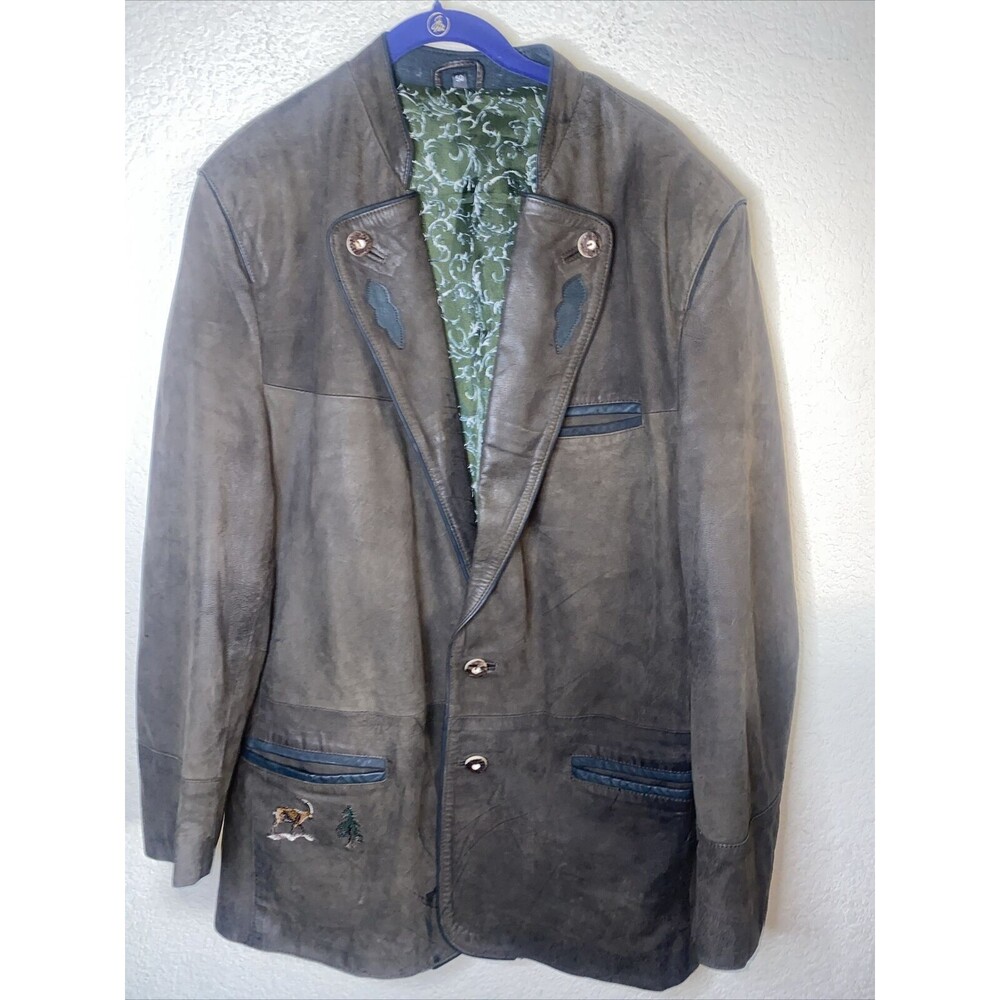 Trachten German Leather Jacket octoberfest festival authentic Goat 50 folk EUC
